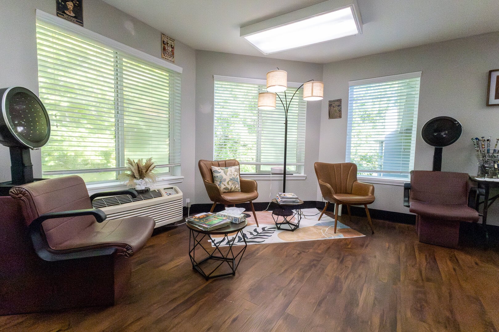 On-site Beauty Salon with Styling Chairs and Comfortable Seating in an Independent Living Community